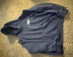 CAT Caterpillar Trademark Hoodies with Embroidered Front Logo Blue